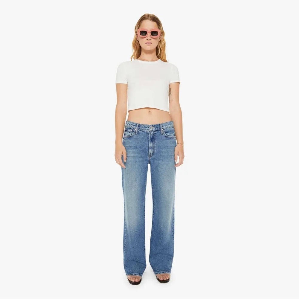 MOTHER Blue Flare Wide Leg Jeans with High-Rise Waist
